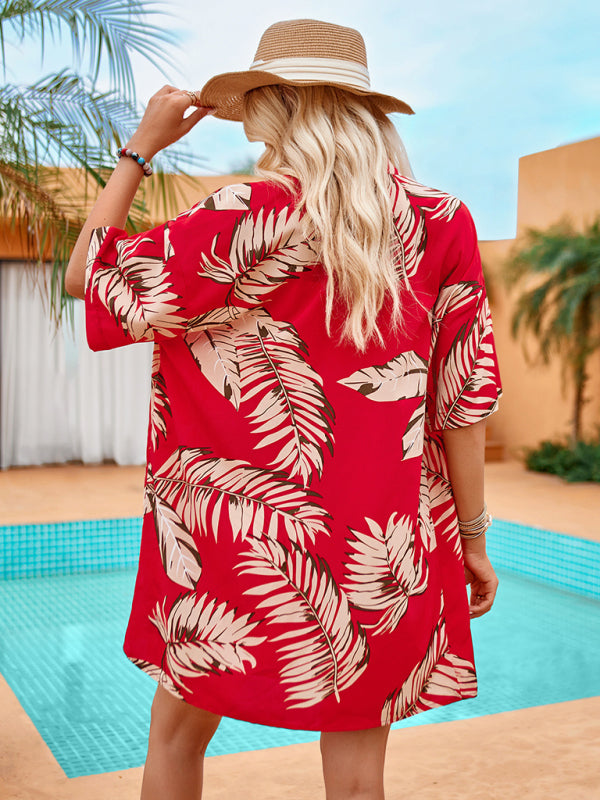 Hawaiian Outfits- Women's Oversized Hawaiian 2-Piece Open Front Shirt and Shorts- - IndioGear Fashion and Gear