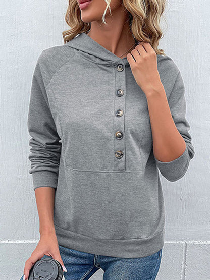 Hoodies- Asymmetrical Button-Down Hoodie - Hooded Top- - IndioGear Fashion and Gear