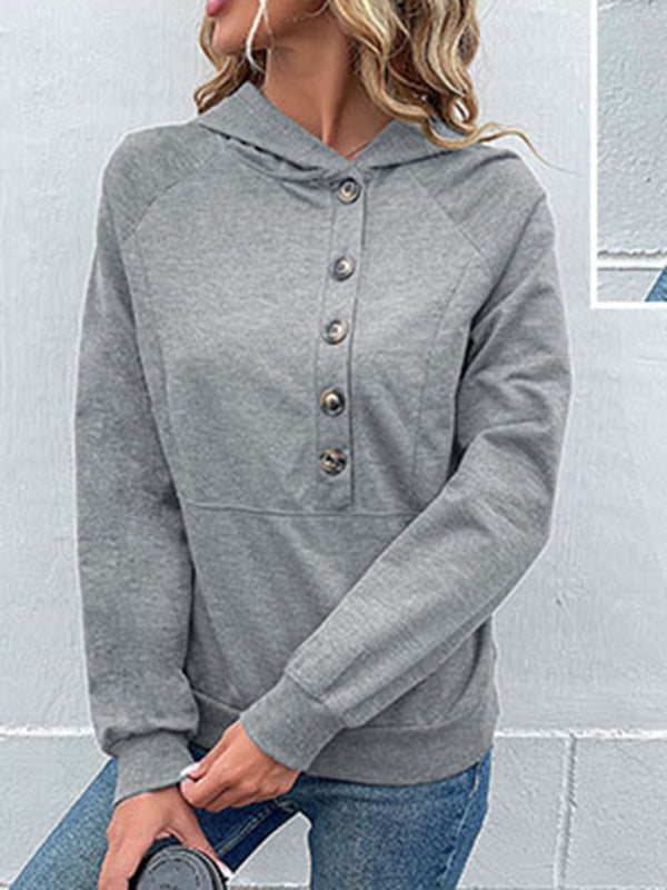 Hoodies- Asymmetrical Button-Down Hoodie - Hooded Top- - IndioGear Fashion and Gear