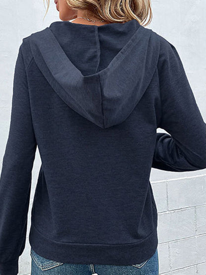 Hoodies- Asymmetrical Button-Down Hoodie - Hooded Top- - IndioGear Fashion and Gear