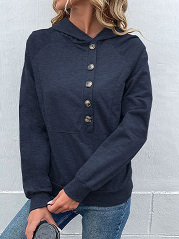 Hoodies- Asymmetrical Button-Down Hoodie - Hooded Top- - IndioGear Fashion and Gear