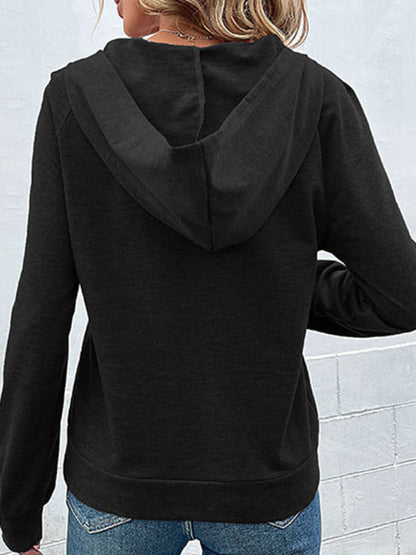 Hoodies- Asymmetrical Button-Down Hoodie - Hooded Top- - IndioGear Fashion and Gear