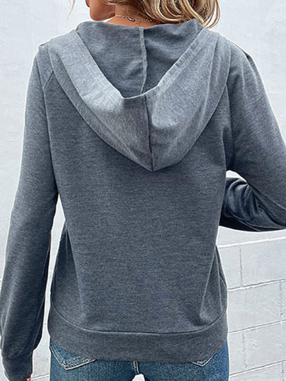 Hoodies- Asymmetrical Button-Down Hoodie - Hooded Top- - IndioGear Fashion and Gear