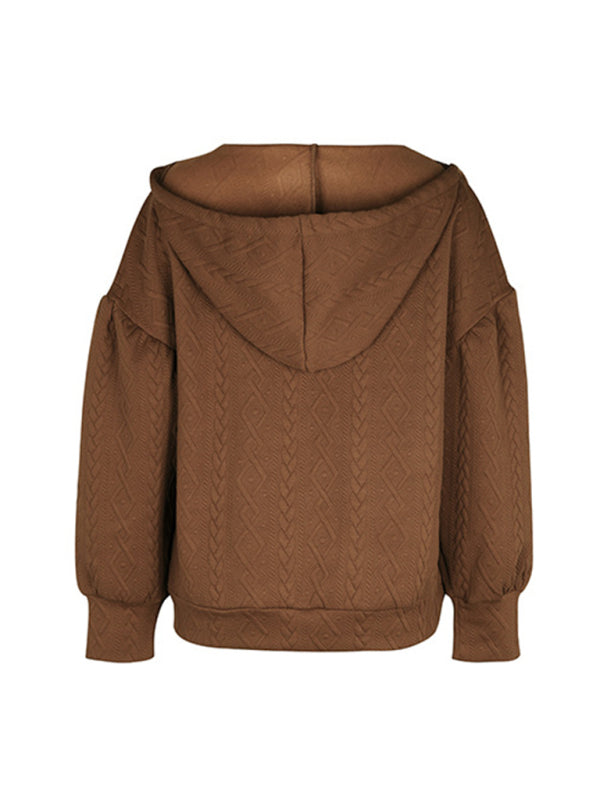 Hoodies- Autumn Cable Knit Drop Shoulder Hooded Sweatshirt- - IndioGear Clothing and Gear