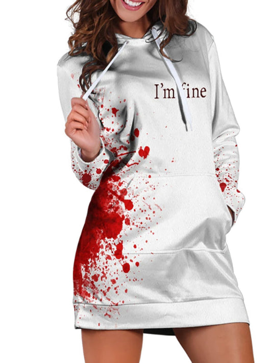 Hoodies- Bloody Stained Halloween Hoodie Dress- White- IndioGear Fashion and Gear