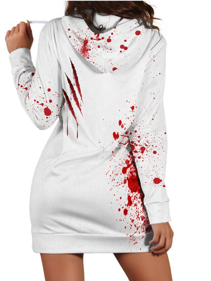 Hoodies- Bloody Stained Halloween Hoodie Dress- - IndioGear Fashion and Gear