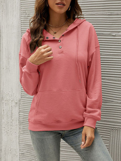 Hoodies- Button-Down Hoodie - Hooded Sweatshirt with Drop Shoulders- - IndioGear Fashion and Gear