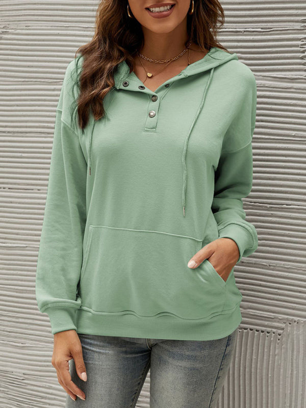 Hoodies- Button-Down Hoodie - Hooded Sweatshirt with Drop Shoulders- - IndioGear Fashion and Gear