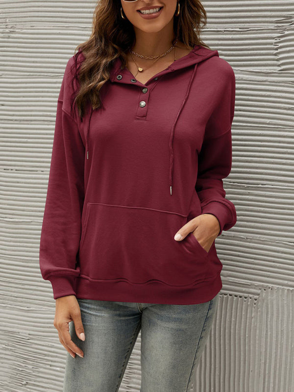 Hoodies- Button-Down Hoodie - Hooded Sweatshirt with Drop Shoulders- - IndioGear Fashion and Gear