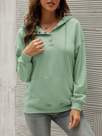 Hoodies- Button-Down Hoodie - Hooded Sweatshirt with Drop Shoulders- Green- IndioGear Fashion and Gear