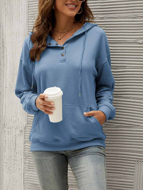 Hoodies- Button-Down Hoodie - Hooded Sweatshirt with Drop Shoulders- - IndioGear Fashion and Gear