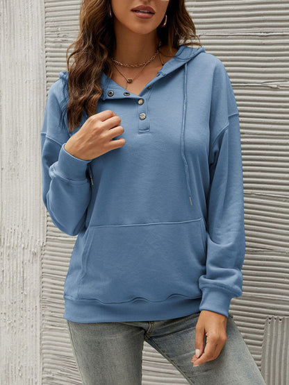 Hoodies- Button-Down Hoodie - Hooded Sweatshirt with Drop Shoulders- Blue- IndioGear Fashion and Gear