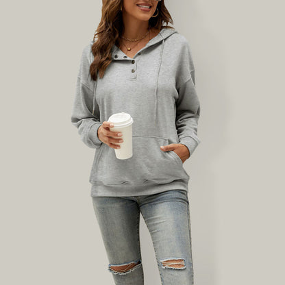 Hoodies- Button-Down Hoodie - Hooded Sweatshirt with Drop Shoulders- Grey- IndioGear Fashion and Gear