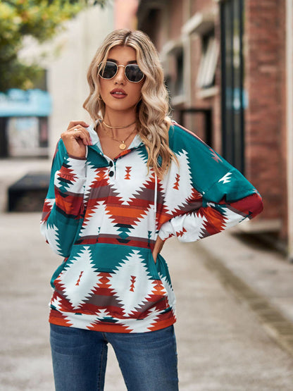 Hoodies- Cotton Aztec Sweatshirt - Hoodie Pullover- - IndioGear Fashion and Gear