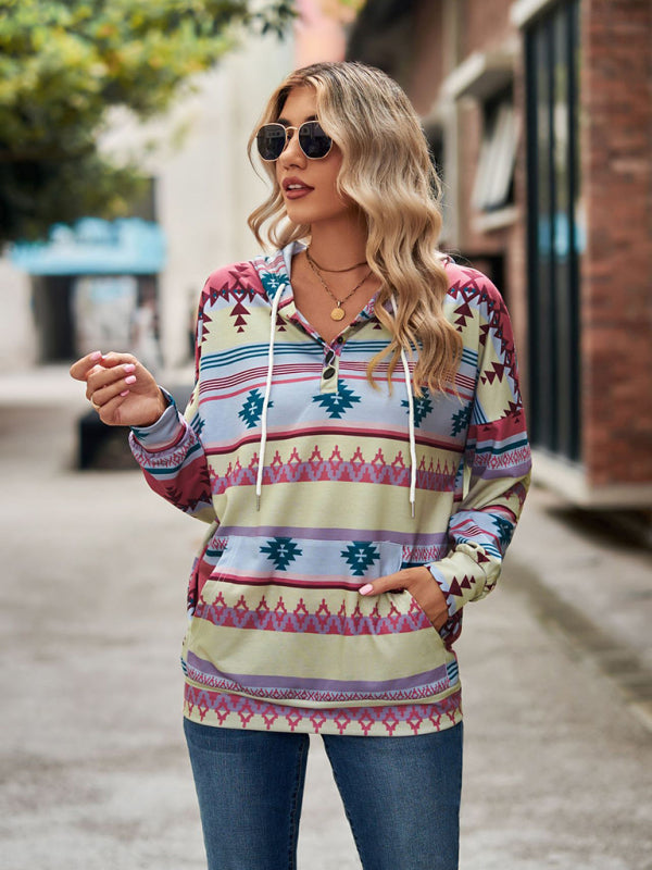 Hoodies- Cotton Aztec Sweatshirt - Hoodie Pullover- - IndioGear Fashion and Gear