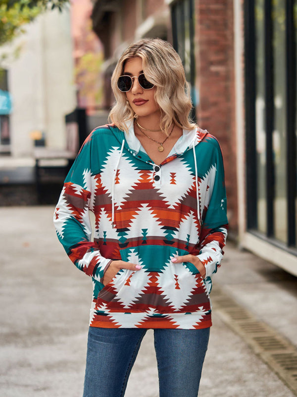 Hoodies- Cotton Aztec Sweatshirt - Hoodie Pullover- - IndioGear Fashion and Gear