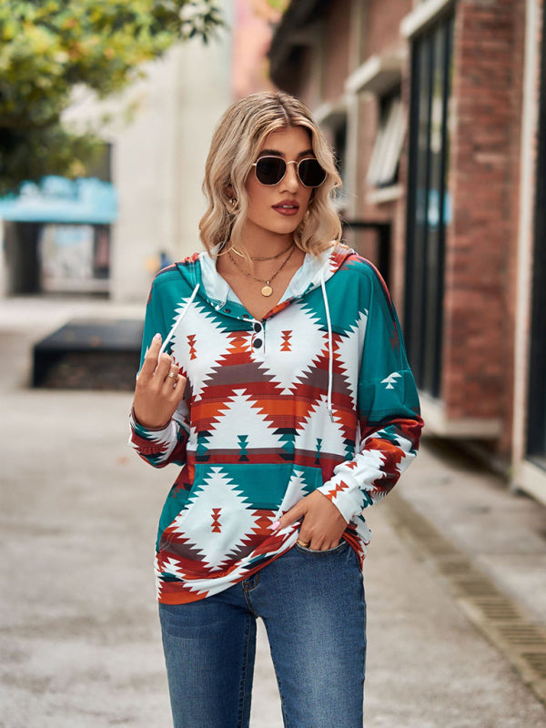 Hoodies- Cotton Aztec Sweatshirt - Hoodie Pullover- - IndioGear Fashion and Gear