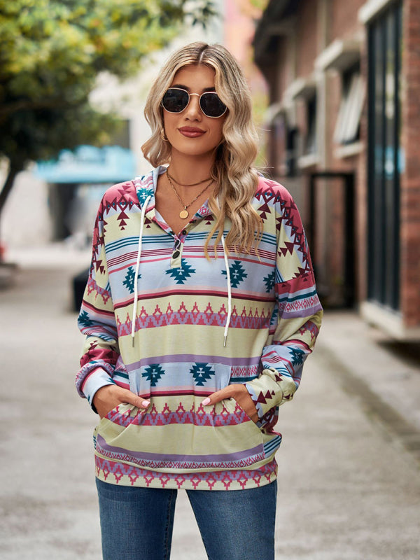 Hoodies- Cotton Aztec Sweatshirt - Hoodie Pullover- - IndioGear Fashion and Gear