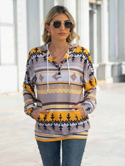 Hoodies- Cotton Aztec Sweatshirt - Hoodie Pullover- Yellow- IndioGear Fashion and Gear