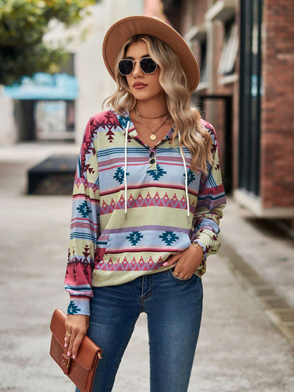 Hoodies- Cotton Aztec Sweatshirt - Hoodie Pullover- - IndioGear Fashion and Gear