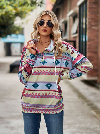 Hoodies- Cotton Aztec Sweatshirt - Hoodie Pullover- - IndioGear Fashion and Gear