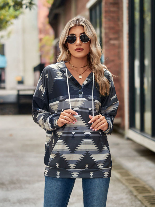 Hoodies- Cotton Aztec Sweatshirt - Hoodie Pullover- - IndioGear Fashion and Gear