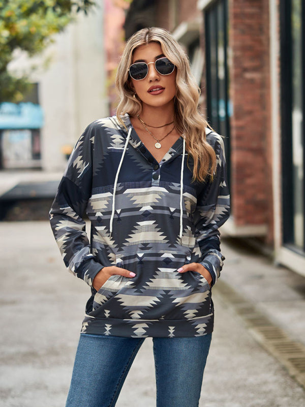 Hoodies- Cotton Aztec Sweatshirt - Hoodie Pullover- - IndioGear Fashion and Gear