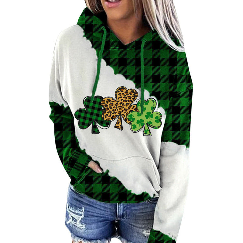 Hoodies- Four-Leaf Clover Print Hoodie for St. Patrick's Day- Green- IndioGear Fashion and Gear