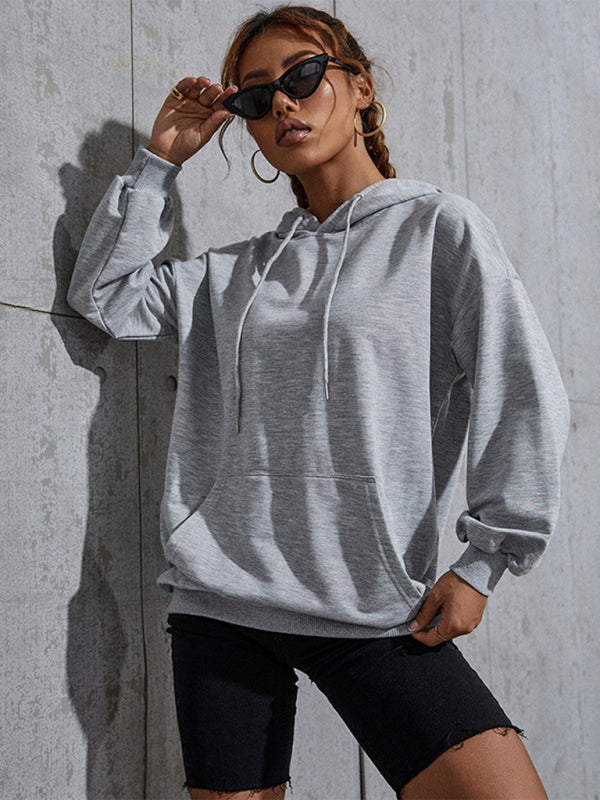 Hoodies- Kangaroo Pocket Cotton Sweatshirt - Long Sleeve Hoodie- - Pekosa Women Clothing