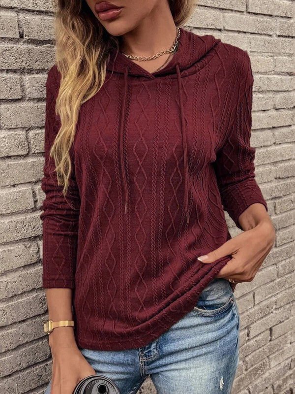 Hoodies- Light Cable Knit Hoodie- Wine Red- IndioGear Fashion and Gear