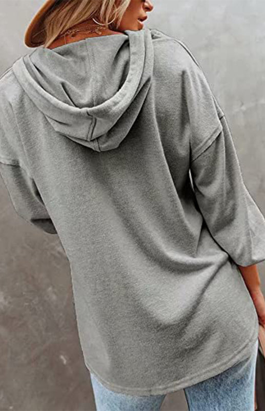 Hoodies- Oversized Cotton Blend Hoodie - Button-Down, Drop Shoulders Sweatshirt- - IndioGear Fashion and Gear