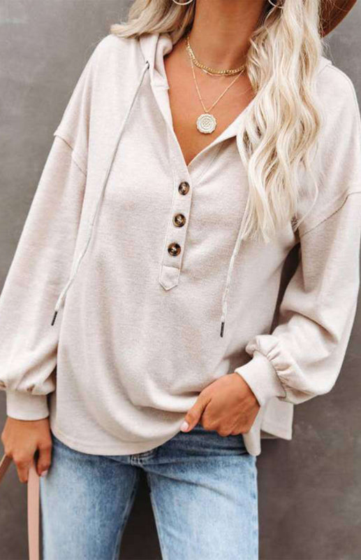 Hoodies- Oversized Cotton Blend Hoodie - Button-Down, Drop Shoulders Sweatshirt- - IndioGear Fashion and Gear