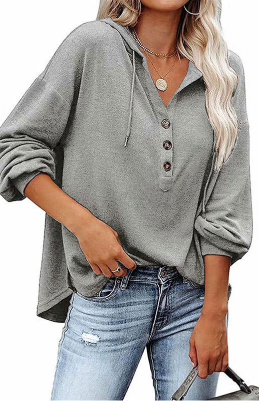 Hoodies- Oversized Cotton Blend Hoodie - Button-Down, Drop Shoulders Sweatshirt- - IndioGear Fashion and Gear