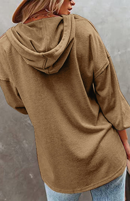 Hoodies- Oversized Cotton Blend Hoodie - Button-Down, Drop Shoulders Sweatshirt- - IndioGear Fashion and Gear