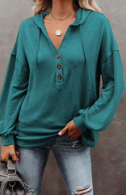 Hoodies- Oversized Cotton Blend Hoodie - Button-Down, Drop Shoulders Sweatshirt- Green- IndioGear Fashion and Gear