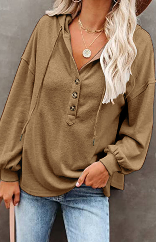 Hoodies- Oversized Cotton Blend Hoodie - Button-Down, Drop Shoulders Sweatshirt- - IndioGear Fashion and Gear