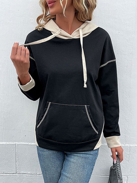 Hoodies- Oversized Kangaroo Pocket Hoodie - Hooded Sweatshirt- Black- IndioGear Fashion and Gear