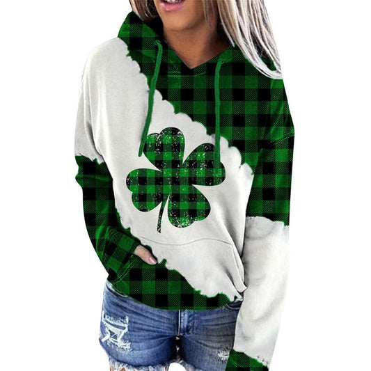 Hoodies- Saint Patrick's Day Hoodie with Festive Four-Leaf Clover- Green- IndioGear Fashion and Gear