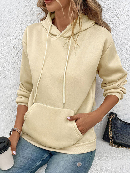 Hoodies- Solid Fleece Kangaroo Pocket Hoodie Sweatshirt- Cracker khaki- IndioGear Fashion and Gear