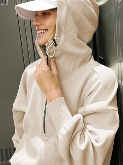 Hoodies- Sport Athletic Kangaroo Pocket Hooded Sweatshirt- Cracker khaki- IndioGear Clothing and Gear