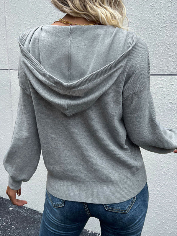 Hoodies- Waffle Knitted Drop shoulder Sweater Hoodie- - IndioGear Fashion and Gear