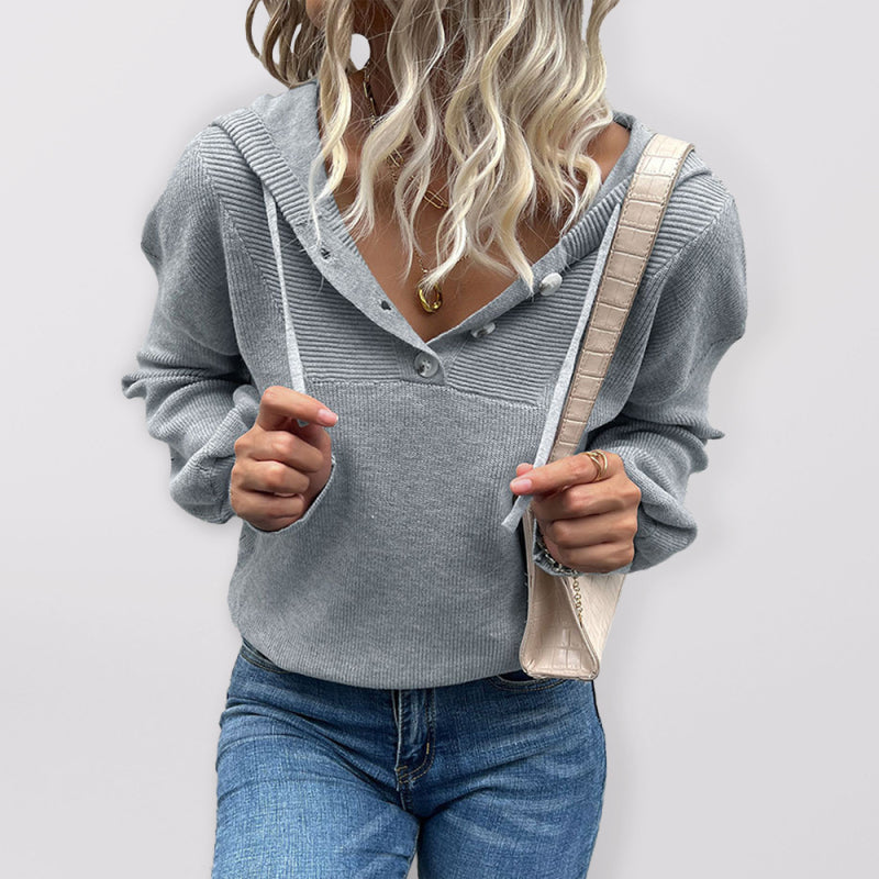 Hoodies- Waffle Knitted Drop shoulder Sweater Hoodie- Grey- IndioGear Fashion and Gear