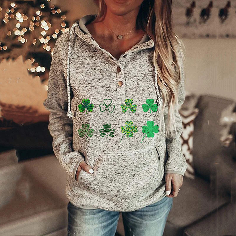 Hoodies- Women's St. Patrick's Day Hooded Sweatshirt with Four-Leaf Clover Print- Pattern3- IndioGear Fashion and Gear