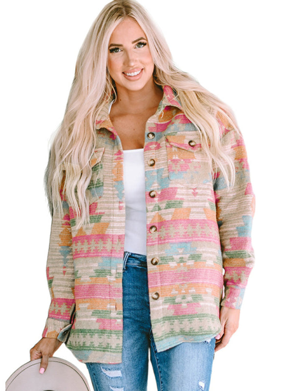 Mittellange Hemdjacke im Herbst-Azteken-Print