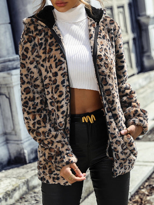 Leopard Luxe Jacket: Cozy Faux-Fur Hoodie for Winter Fashion | Jackets | Pekosa Women Clothing