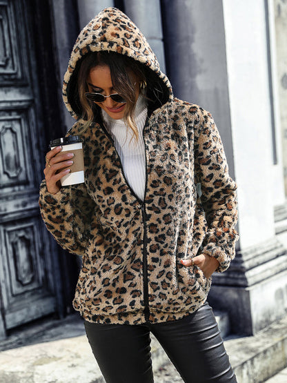 Leopard Luxe Jacket: Cozy Faux-Fur Hoodie for Winter Fashion | Jackets | Pekosa Women Clothing