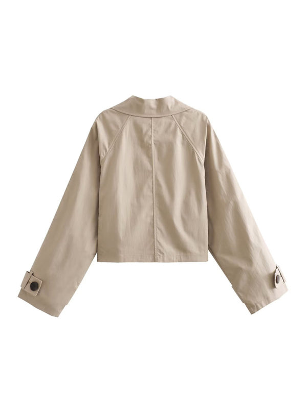 Notch Lapel Double-Breasted Jacket - Fall Crop Jacket