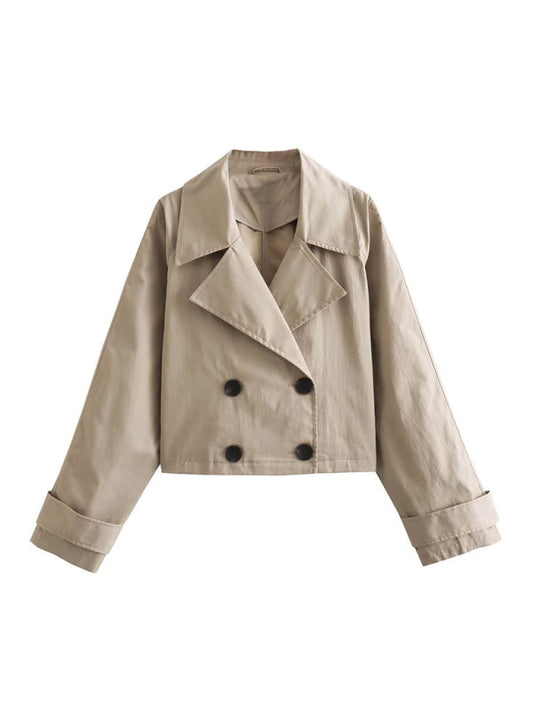 Notch Lapel Double-Breasted Jacket - Fall Crop Jacket