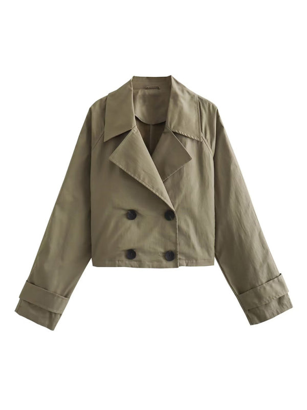 Notch Lapel Double-Breasted Jacket - Fall Crop Jacket