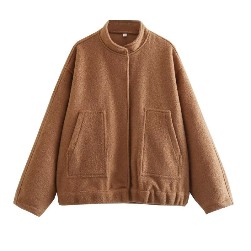 Oversized Wool Outerwear | Stand Collar Wool Jacket